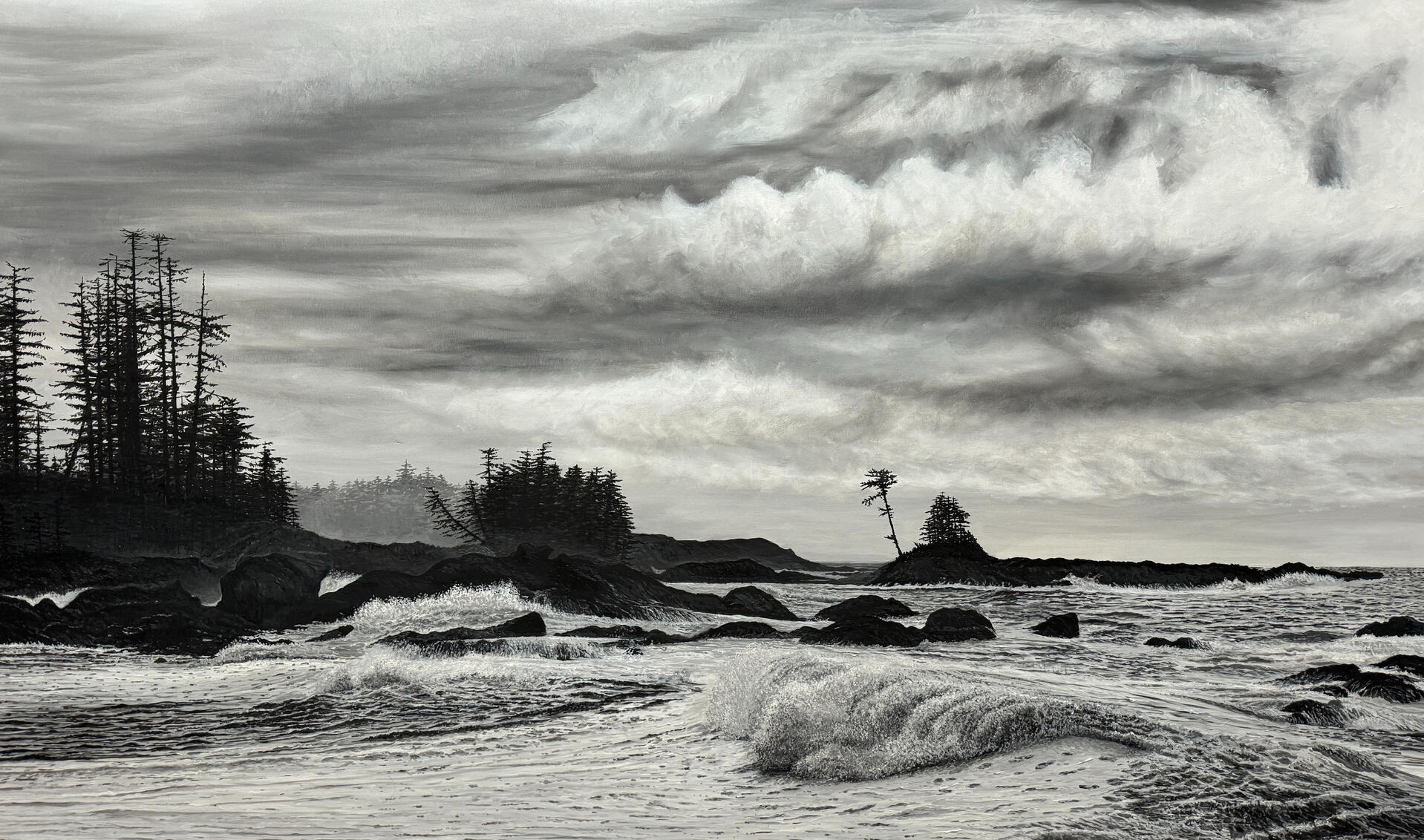 "Ucluelet Coast II" Oil on Canvas, 36" x 60" x 1.5" - Exclusively at Kurbatoff Gallery