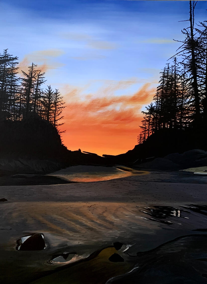 &quot;Crystal Cove Sunset&quot;, (2022) Oil on Canvas, 40”x30”x1.5” - Exclusively at Kurbatoff Gallery