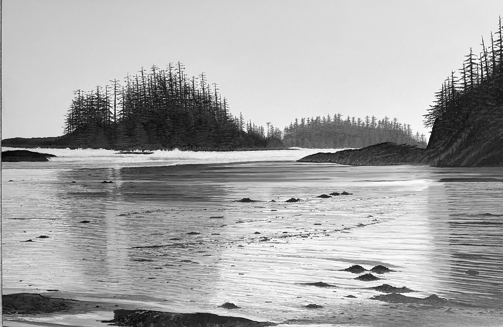 "Pacific Rim Monochrome" Oil on Canvas, 40" x 60" x 1.5" - Exclusively at Kurbatoff Gallery